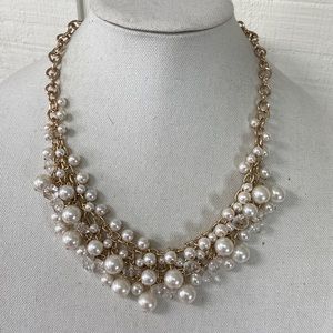 Drippy pearl bead & clear faceted bead necklace